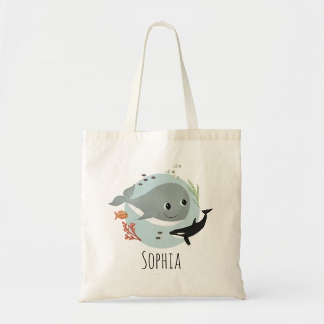 Tote Bag Baleines à la mode avec Orca et Poisson Enfants (Devant)