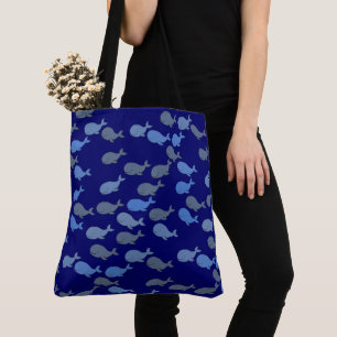 Tote Bag Baleines de mer bleu