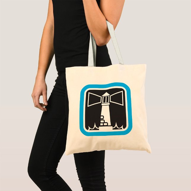Tote Bag Balise de phare gras avec icône Ocean Waves (Créateur téléchargé)