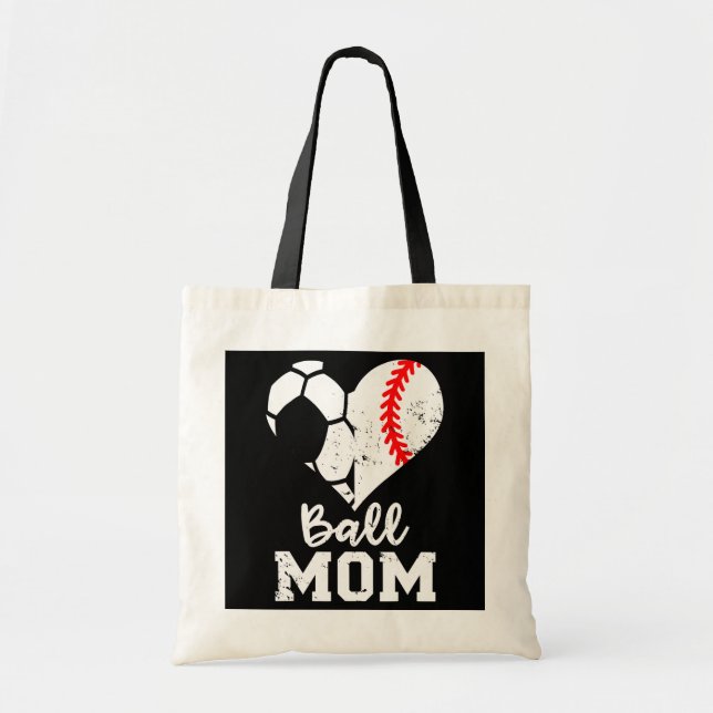 Tote Bag Ball Maman Coeur Funny Baseball Soccer Maman (Devant)