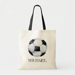 Tote Bag Balle de football de watercolor de nom personnalis