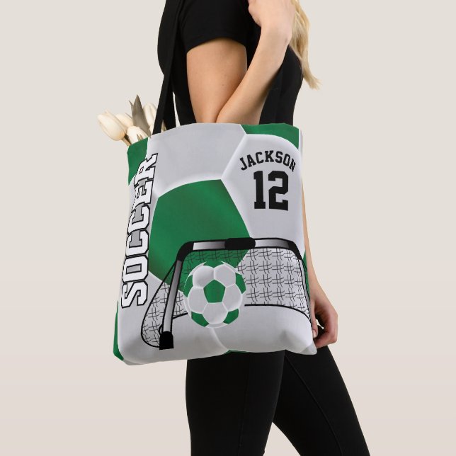 Tote Bag Balle de soccer verte et blanche (De près)