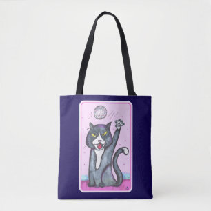 Tote Bag Balle disco de chat de dessin animé amusant temps 