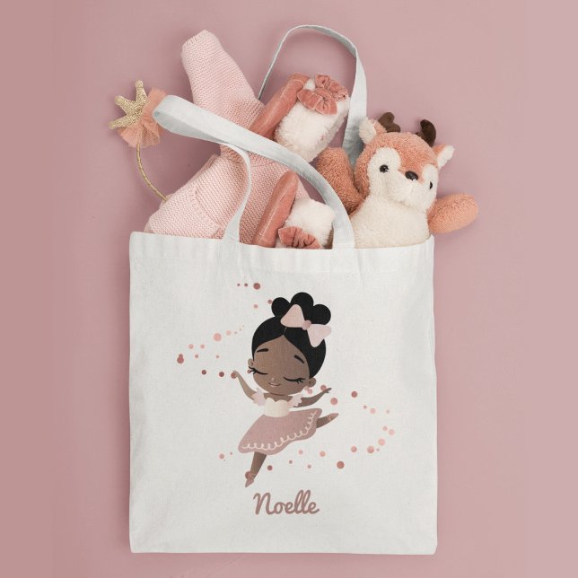 Tote Bag Ballerina afro-américaine avec Bow, or Rose (Créateur téléchargé)