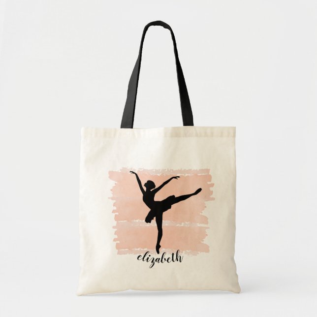 Tote Bag Ballerina Ballet Silhouette sur Aquarelle rose (Devant)