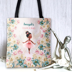 Tote Bag Ballerina Dark Skin Girl Rose Turquoise danse flor
