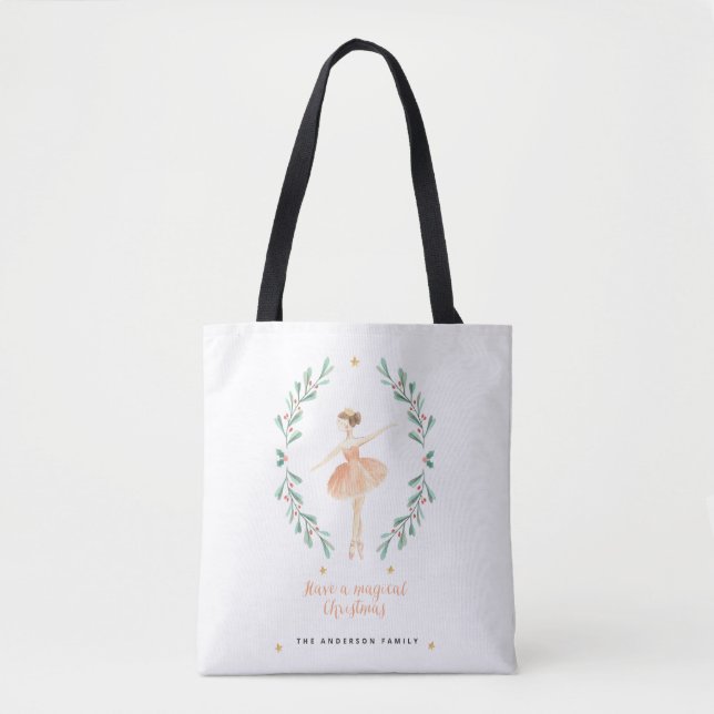 Tote Bag ballerine aquarelle botanique joli Noël (Devant)