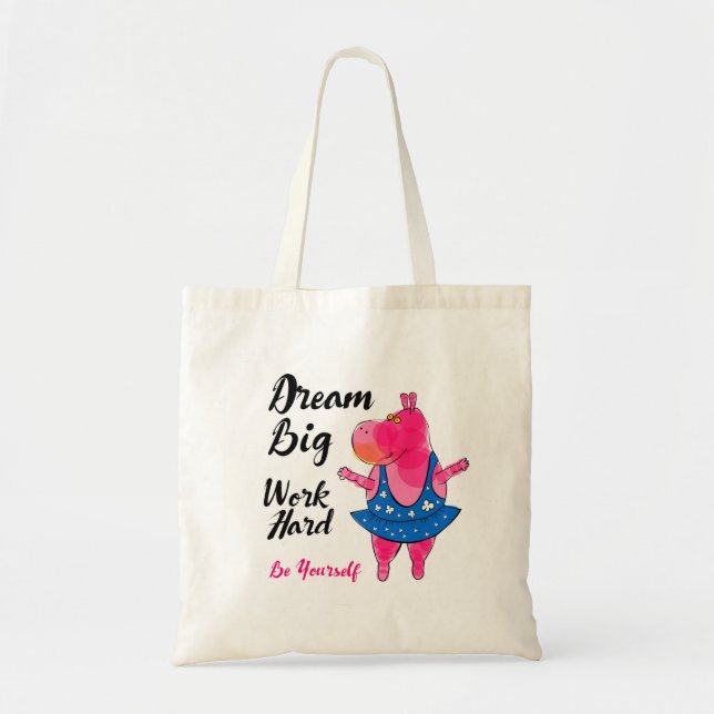 Tote Bag Ballerine rose d'hippopotame avec le signe inspiré (Devant)