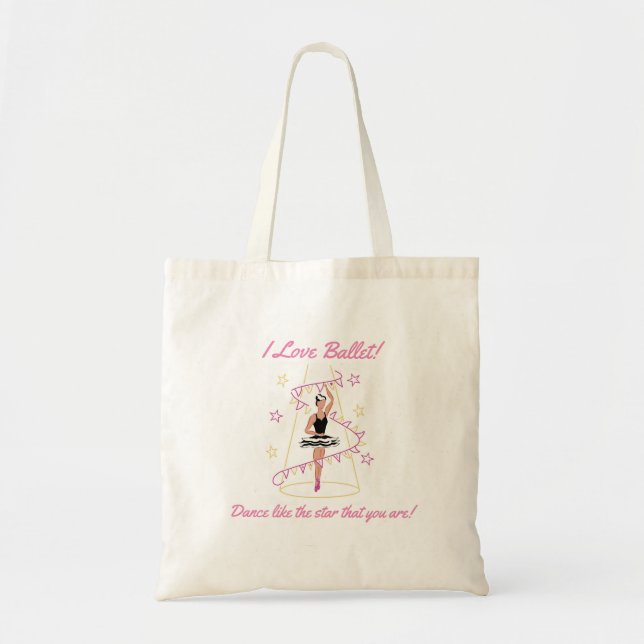 Tote Bag Ballet & Bunting - J'adore le ballet noir/marron (Devant)