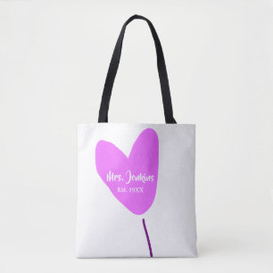 Tote Bag Ballon cœur rose Mme ajouter nom est. Ajouter anné