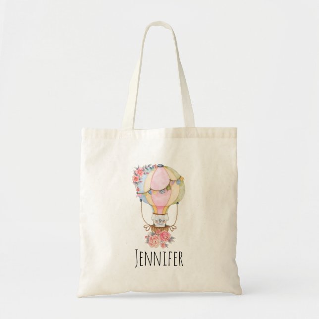Tote Bag Ballons à air chaud mignon avec aquarelle à ours (Devant)