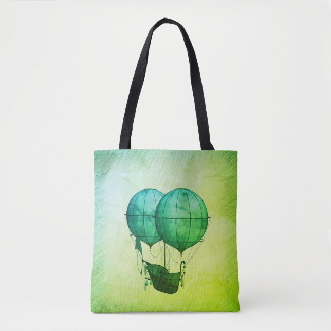 Tote Bag Ballons à air chaud Steampunk avec vert de navire (Devant)