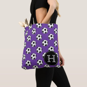 Tote Bag Ballons de football noir et blanc sur monogramme v