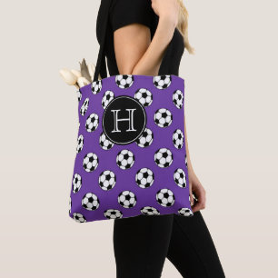 Tote Bag Ballons de football noirs et blancs sur monogramme