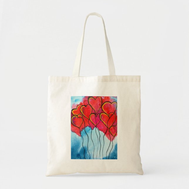 Tote Bag Ballons en forme de cœur rouge aquarelle de la Sai (Devant)