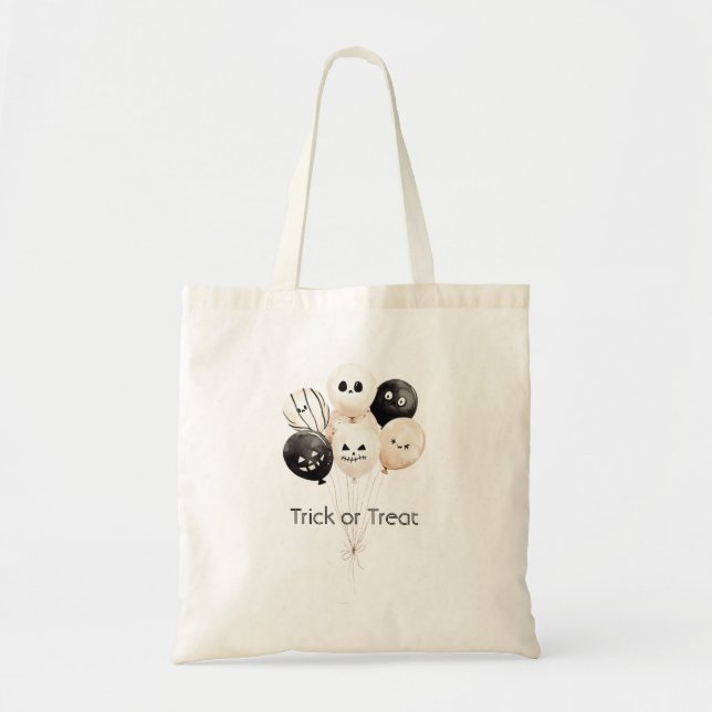 Tote Bag Ballons Halloween araignée crème noir (Devant)