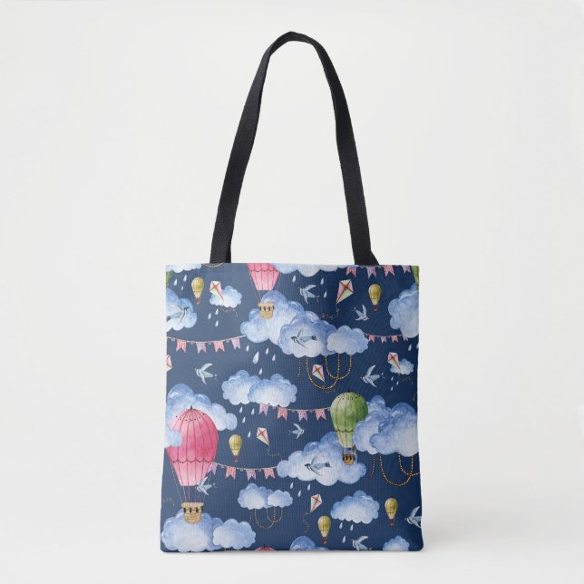 Tote Bag Ballons Whimsical : Motif de nuage d'aquarelle (Devant)