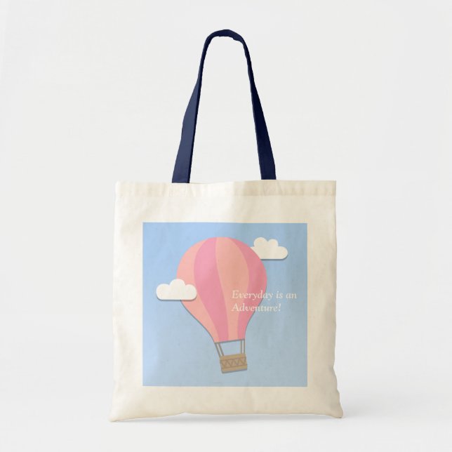 Tote Bag Balloon à air chaud rose parmi les nuages (Devant)