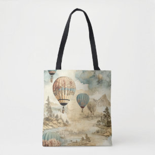 Tote Bag Balloon vintage à air chaud dans un paysage serein