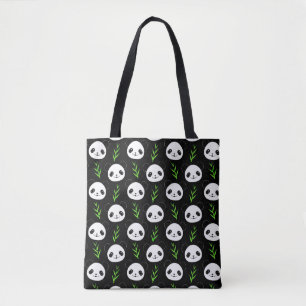 Tote Bag Bambou Motif Kawaii Panda En Blanc Noir