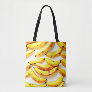 Tote Bag Bananes d'aquarelle en teintes douces avec blanc