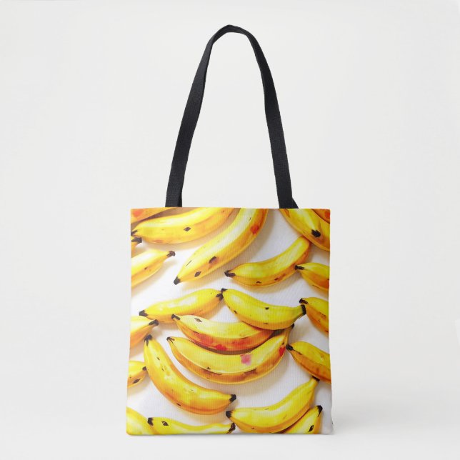 Tote Bag Bananes d'aquarelle en teintes douces avec blanc (Devant)
