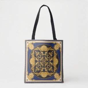 Tote Bag Bandana imprimé sur arrière - plan noir et bleu, O