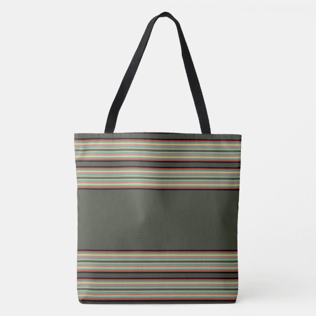 Tote Bag Bande Avec Vert Olivier (Devant)