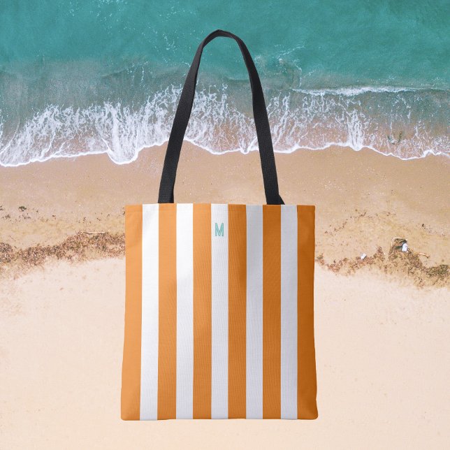 Tote Bag Bande de cabane orange et monogramme Turquoise per (Créateur téléchargé)