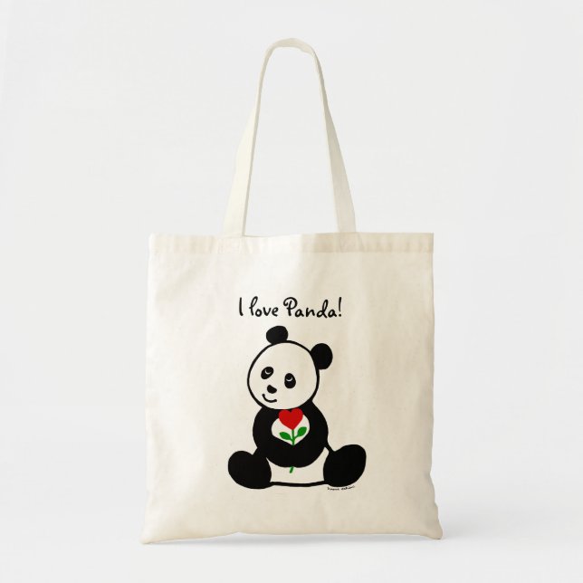 Tote Bag Bande dessinée de panda et une fleur de coeur (Devant)