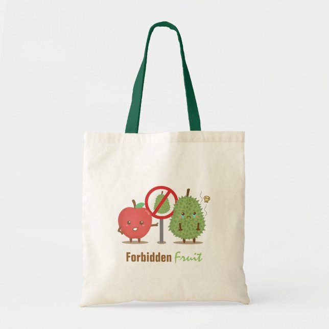 Tote Bag Bande dessinée, fruit défendu, Apple et durian (Devant)