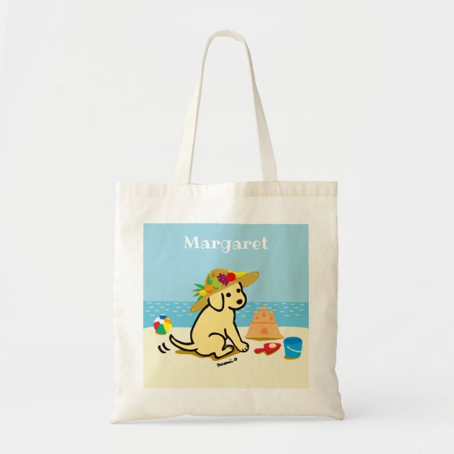 Tote Bag Bande dessinée jaune de chapeau de paille de chiot (Devant)