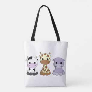 Tote Bag Bande dessinée mignonne d'hippopotame de girafe de