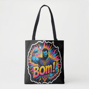Tote Bag Bande dessinée rétro explosion super-héros musclé.