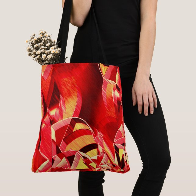 Tote Bag Bande rouge rayée simulant le mouvement (De près)