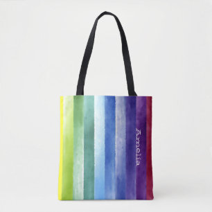 Tote Bag Bandes arc-en-ciel colorées avec nom
