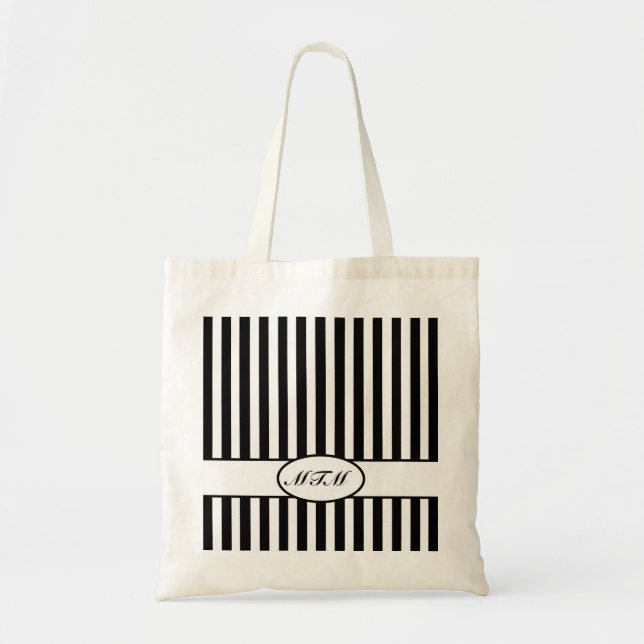 Tote Bag Bandes automnales noires avec monogramme (Devant)