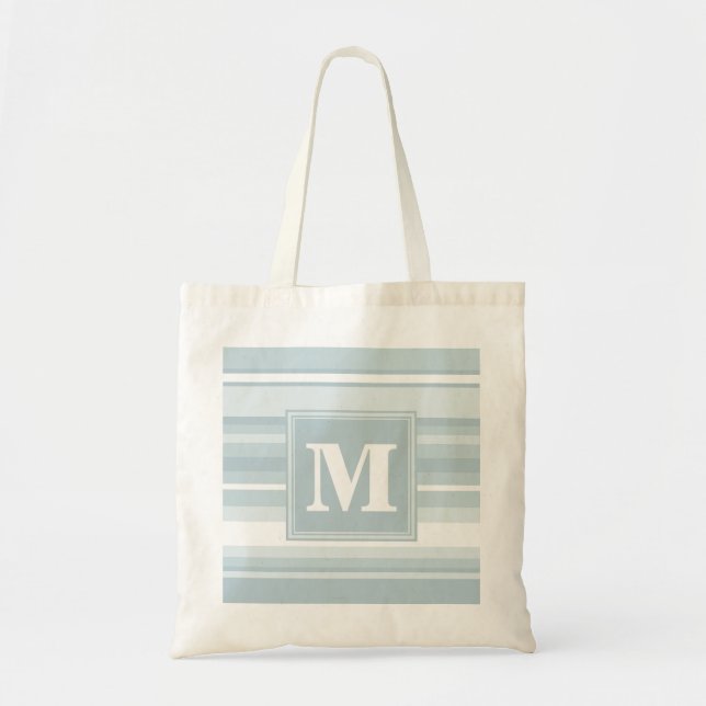 Tote Bag Bandes bleu glace monogramme (Devant)