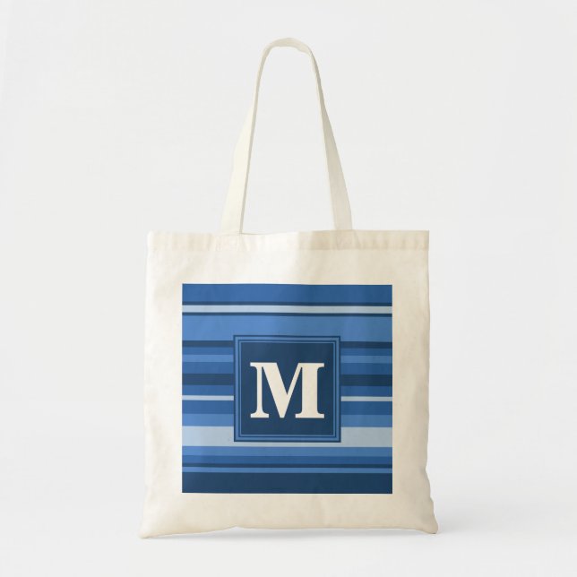 Tote Bag Bandes bleu monogramme (Devant)