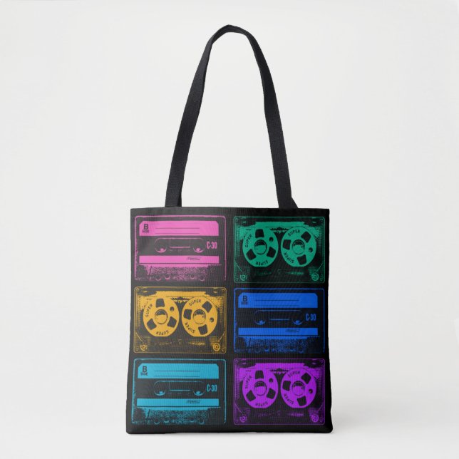 Tote Bag Bandes Cassette Colorées Rétro (Devant)