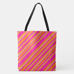 Tote Bag Bandes chics en orange clair jaune et rose chaud