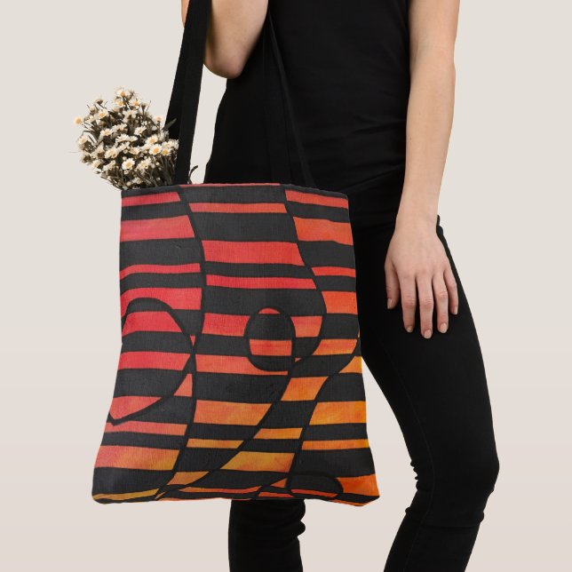 Tote Bag Bandes de coucher de soleil abstrait avec des form (De près)