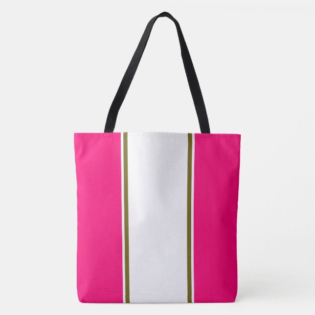 Tote Bag Bandes de course olivâtres blanches élégantes sur  (Devant)