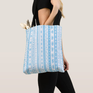 Tote Bag Bandes de griffes florales en bleu et blanc bébé