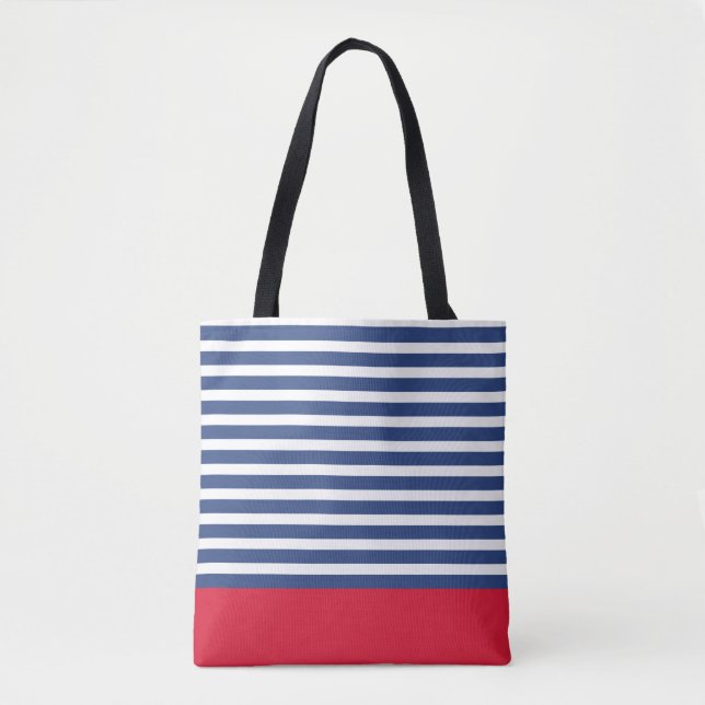 Tote Bag Bandes de la marine moderne et rouge (Devant)