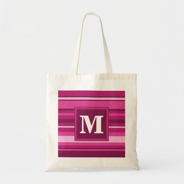 Tote Bag Bandes de monogramme fuchsia (Devant)