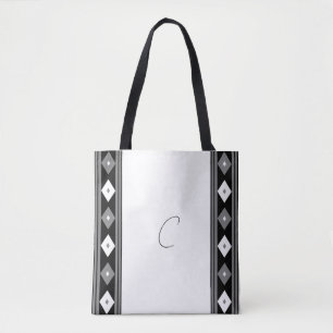 Tote Bag Bandes de monogramme noir et blanc et diamant
