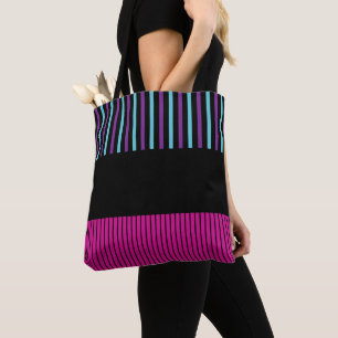 Tote Bag Bandes de pop couleur - rose, pourpre, bleu et noi