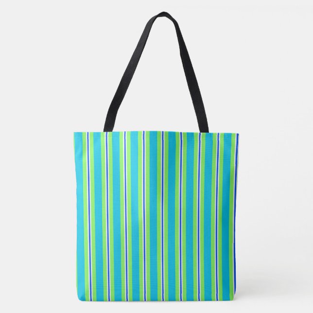Tote Bag Bandes d'été - turquoise et vert citron (Devant)