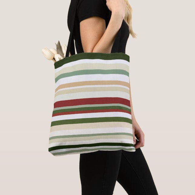 Tote Bag Bandes d'olivier, de vert et de rouge (De près)